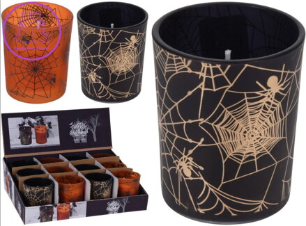 Svíčka ve skle 70 mm halloween design mix, černá, oranžová