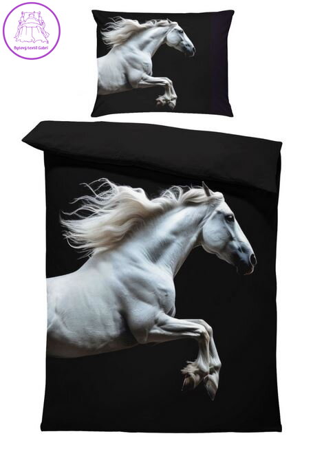 Povlečení z moderního materiálu Interlock fototisk 3D efekt - Bílý kůň