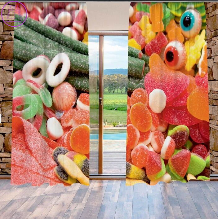 Závěsy 3D dekorační 2x140x250cm Bonbony Závěsy 3D dekorační 2x140x250cm Bonbony