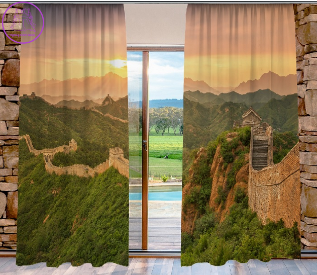 Zatemňovací závěsy black out 3D efekt 2x130x250cm - Čínská zeď