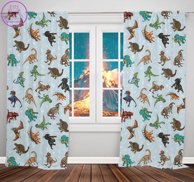 Zatemňovací závěsy tištěné black out 2x140x250cm - Dinosauří pattern