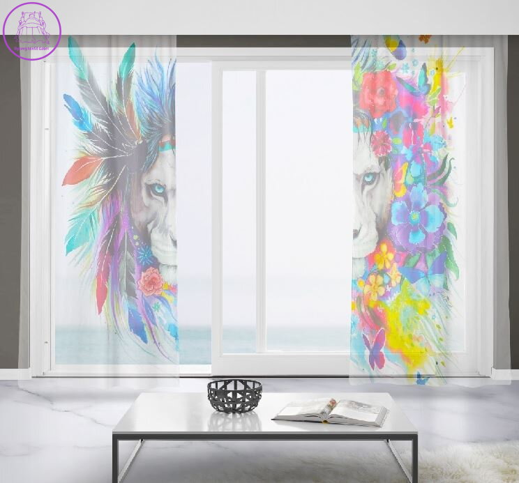 Záclony s 3D potiskem 2x150x250cm - Lev art Záclony s 3D potiskem 2x150x250cm - Lev art