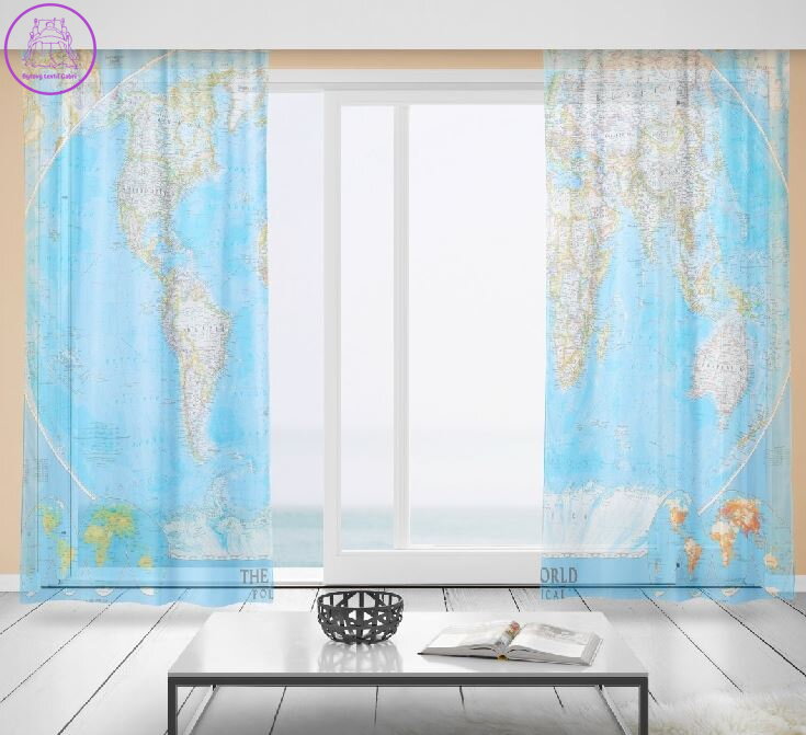 Záclony s 3D potiskem 2x150x250cm - Mapa Záclony s 3D potiskem 2x150x250cm - Mapa