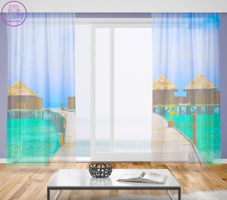 Záclony s 3D potiskem 2x150x250cm - Molo k moři Záclony s 3D potiskem 2x150x250cm - Molo k moři
