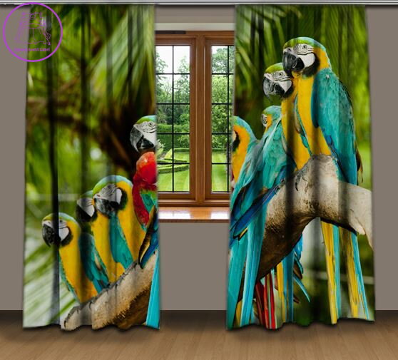 Závěsy 3D dekorační 2x140x250cm Papoušci