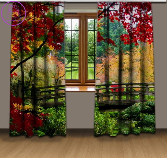 Závěsy 3D dekorační 2x140x250cm Podzimní park