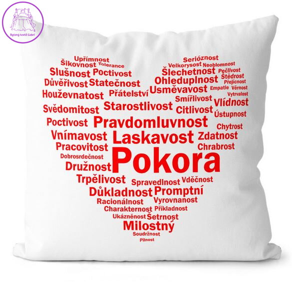 Polštářek s potiskem  - Srdce z vlastností