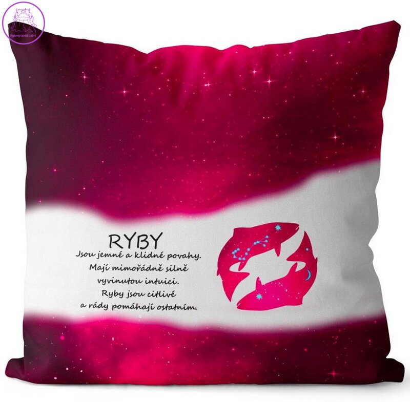 Polštářek se znamením zvěrokruhu 40x40cm - Ryby (21.2. - 20.3.) červený Polštářek se znamením zvěrokruhu 40x40cm - Ryby (21.2. - 20.3.) červený
