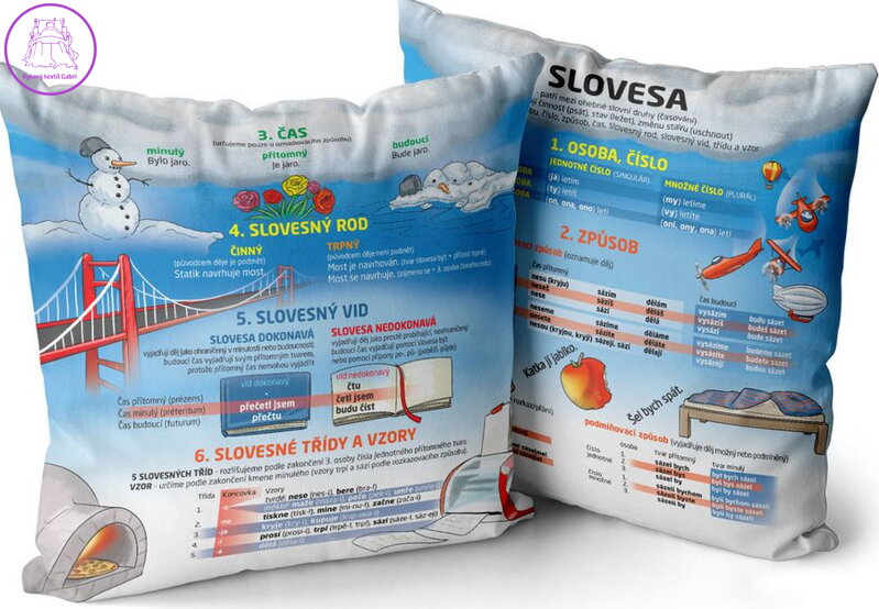 Polštářek naučný s potiskem - Slovesa Polštářek naučný s potiskem - Slovesa