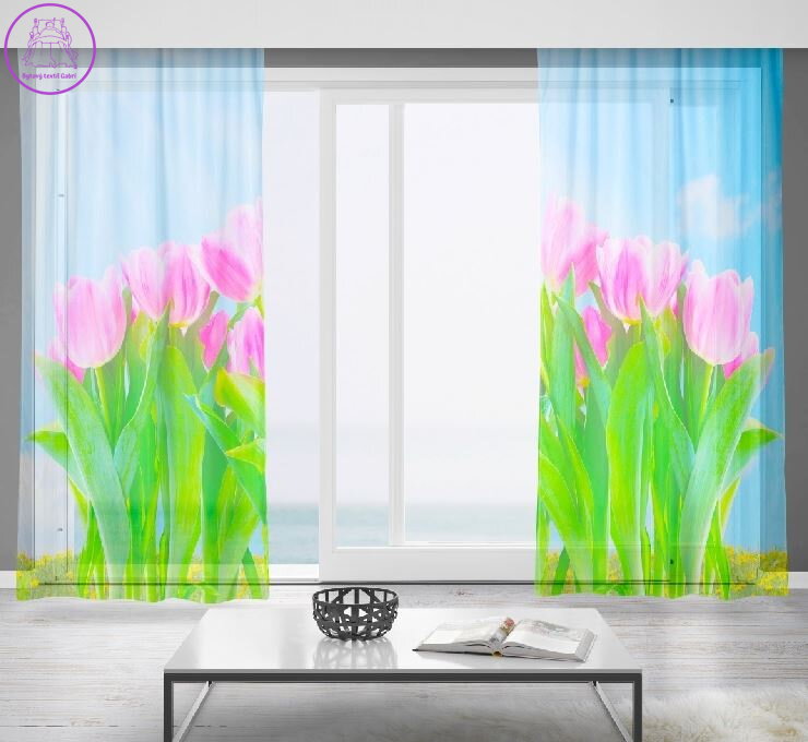 Záclony s 3D potiskem 2x150x250cm - Tulipány