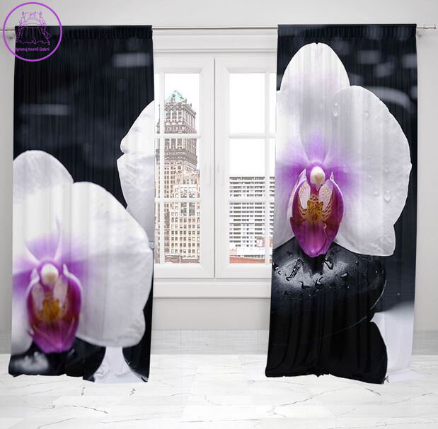 Závěsy dekorační tištěné 2x140x250cm - Bílá orchidej