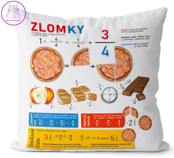 Polštářek naučný s potiskem - Zlomky