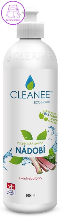 CLEANEE EKO gel na NÁDOBÍ s vůní rebarbory 500 ml s hříbkem