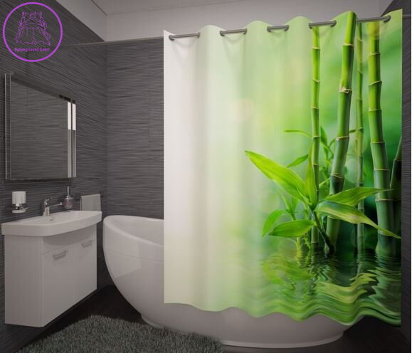 Textilní koupelnový závěs s 3D efektem 145x180cm Art-Bambus na vodě 71436