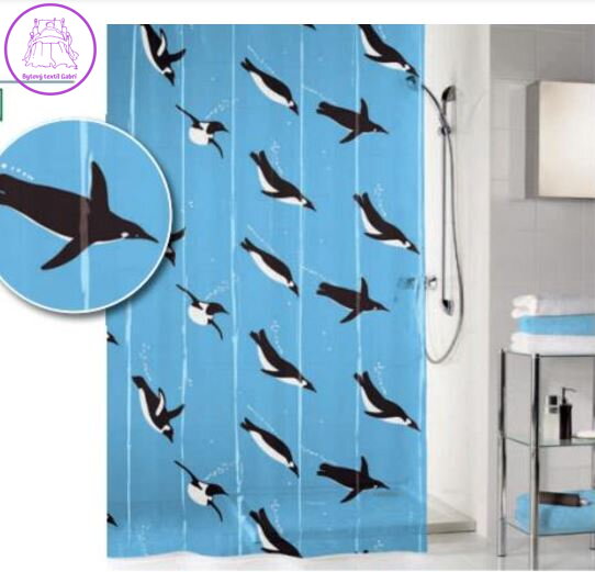  Koupelnový závěs Peva Penguin 180x200cm modrý-2022