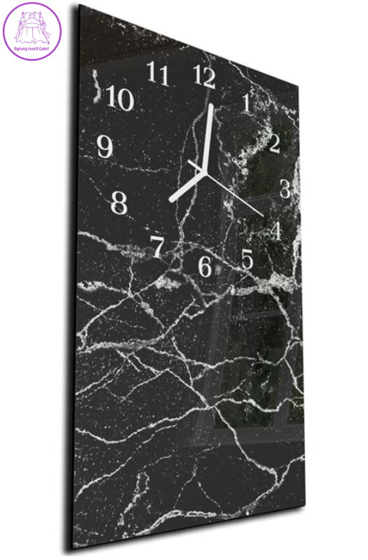 Nástěnné hodiny 30x60cm - Abstrakt černý mramor