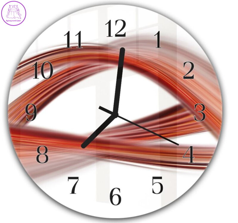 Nástěnné hodiny kulaté 30cm - Oranžovo červená vlna