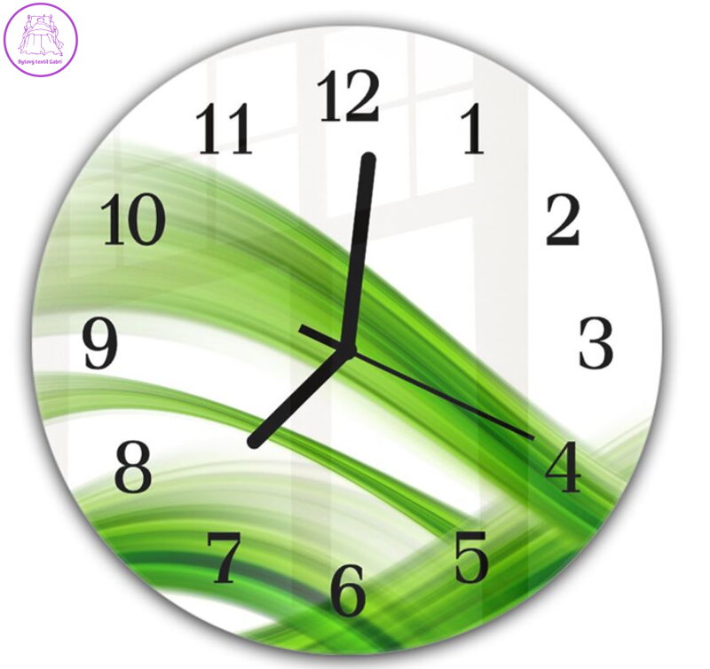 Nástěnné hodiny kulaté 30cm - Jasně zelená abstraktní vlna