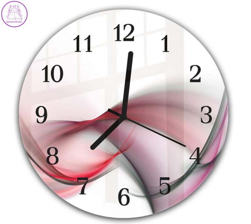 Nástěnné hodiny kulaté 30cm - Abstraktní fialovo růžová vlna