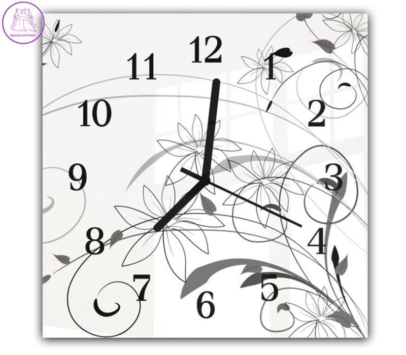 Nástěnné hodiny 30x30cm - Abstraktní šedý květ na bílém pozadí