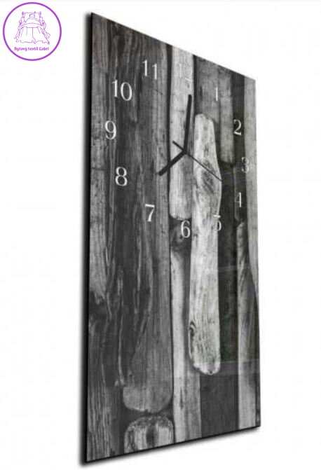 Nástěnné hodiny 30x60cm - Malované dřevo šedý abstrakt