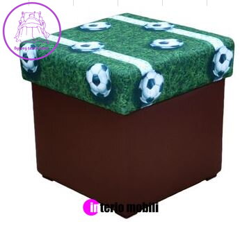 Taburet s úložným prostorem Duo eko kůže hnědá + tkanina fotbal Taburet s úložným prostorem Duo eko kůže hnědá + tkanina fotbal