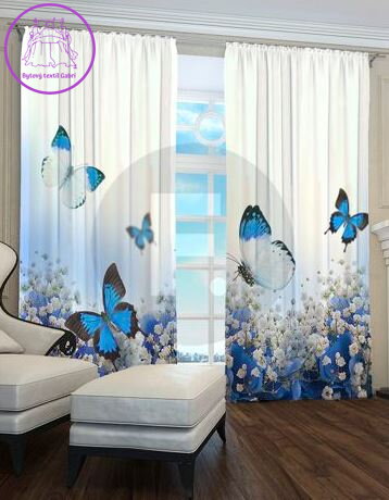 Black out závěsy 3D nebo voálové záclony 3D motiv S30185 Motýli modří