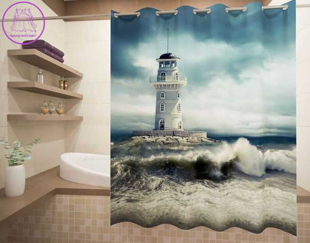 Textilní koupelnový závěs s 3D efektem 145x180cm Art-71160 Maják SKLADEM