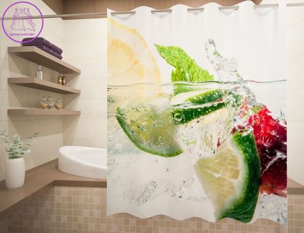 Textilní koupelnový závěs s 3D efektem 145x180cm Art-71172 Citronové variace