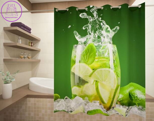Textilní koupelnový závěs s 3D efektem 145x180cm Art-71173 Sklenice s limetkami