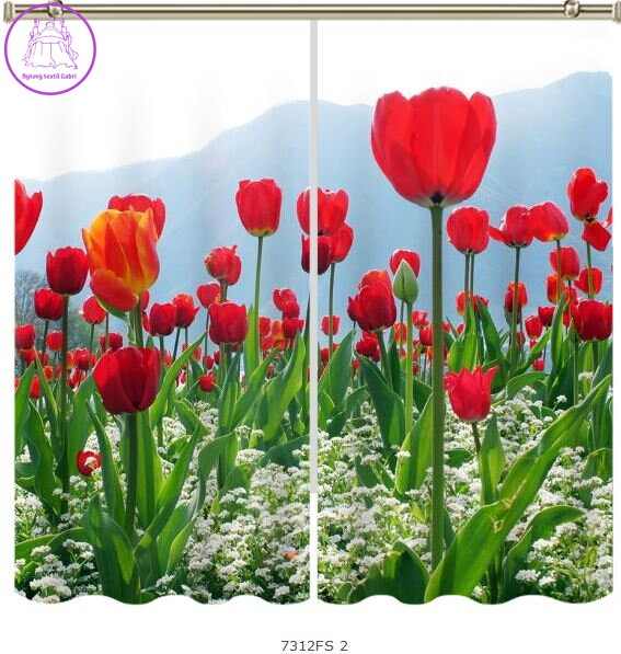 Black out závěsy 3D nebo voálové záclony 3D motiv 7312 Červené tulipány