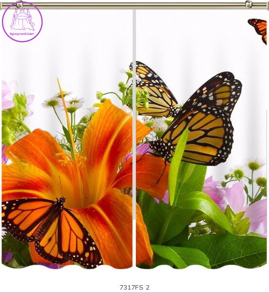 Black out závěsy 3D nebo voálové záclony 3D motiv 7317 Motýl na květině