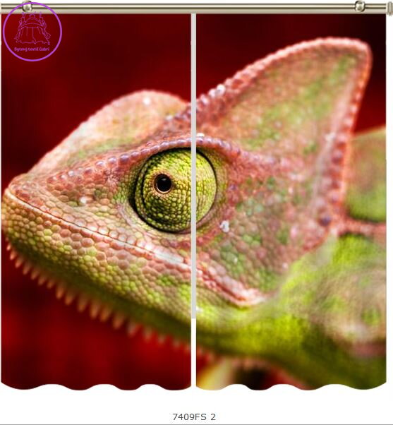 Black out závěsy 3D nebo voálové záclony 3D motiv 7409 Hlava chameleona
