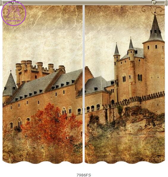 Black out závěsy 3D nebo voálové záclony 3D motiv 7986 Středověký hrad