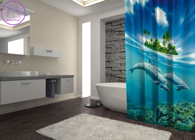 Textilní koupelnový závěs s 3D efektem 145x180cm Art-Delfíni dva 7191 Textilní koupelnový závěs s 3D efektem 145x180cm Art-Delfíni dva 7191