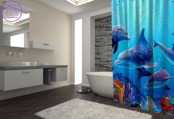 Textilní koupelnový závěs s 3D efektem 145x180cm Art-Delfíni