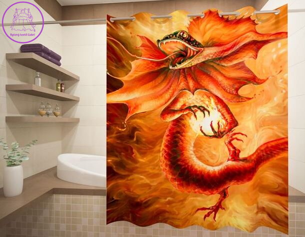 Textilní koupelnový závěs s 3D efektem 145x180cm Art-Ohnivý drak 71166