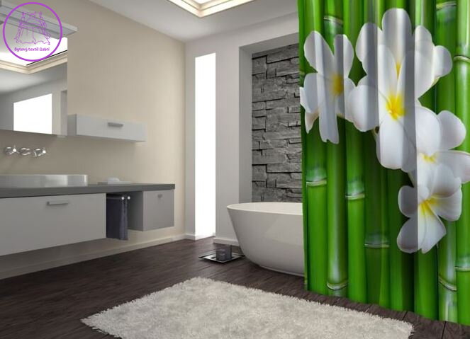 Textilní koupelnový závěs s 3D efektem 145x180cm Art-Květy 4272