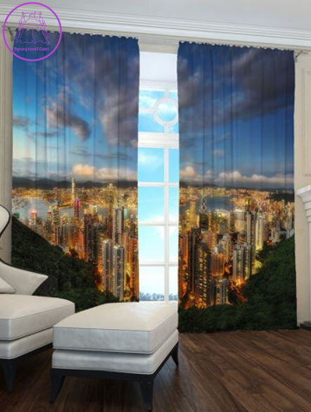 Black out závěsy 3D Město s mraky 2x145x250cm