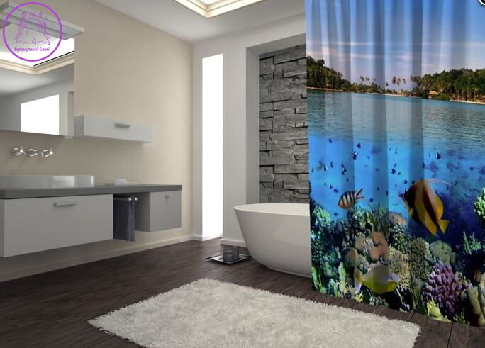 Textilní koupelnový závěs s 3D efektem 145x180cm Art-Pláž 70019