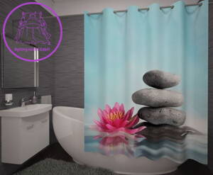  Textilní koupelnový závěs s 3D efektem 145x180cm Art-Kameny a Lotus 71338