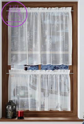 Kusová vitrážková záclona vánoční 150x60cm Gabri-FBN001 Vločky stříbrné