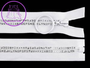 Kostěný zip šíře 5 mm délka 60 cm písmenka