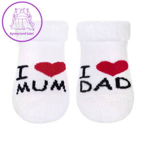 Kojenecké froté ponožky New Baby bílé I Love Mum and Dad, 56 (0-3m), Bílá