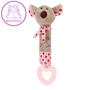 Dětská pískací plyšová hračka s kousátkem Baby Mix myška růžová, Růžová