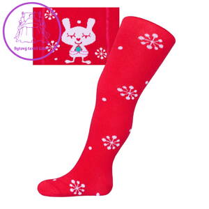 Vánoční bavlněné punčocháčky New Baby červené s vločkami a kočičkou, 68 (4-6m), Červená