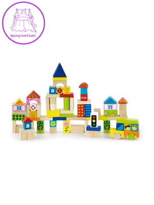 Dřevěné kostky pro děti Viga City 75 dílů, Multicolor