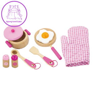 Dětské dřevěné nádobí Viga-snídaně růžové, Růžová