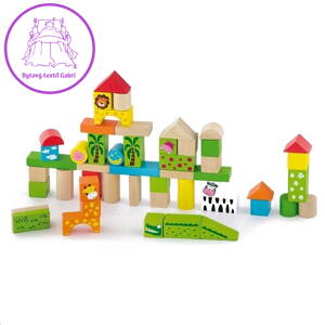 Dřevěné kostky pro děti Viga ZOO 50 dílů, Multicolor