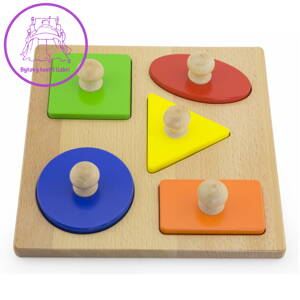 Dřevěné vkládací puzzle razítka Viga Tvary, Multicolor